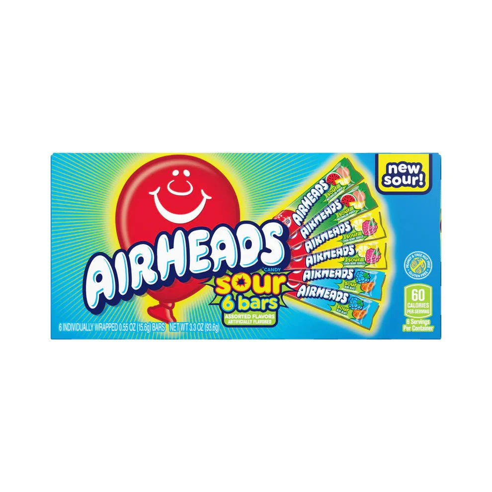 Airheads Sours Bars Assorted 6 Pack Theatre Box