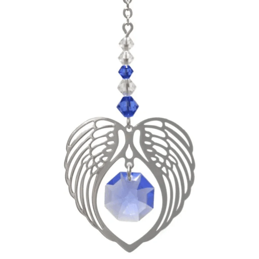 Wild Things Sapphire Angel Wing Heart Suncatcher ā September Birthstone Gift