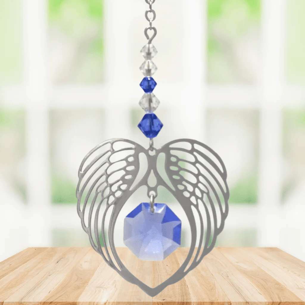 Wild Things Sapphire Angel Wing Heart Suncatcher ā September Birthstone Gift - Image 2