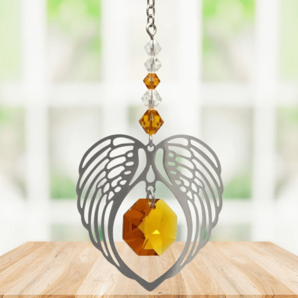 Wild Things Topaz Angel Wing Heart Suncatcher β November Birthstone Gift - Image 2