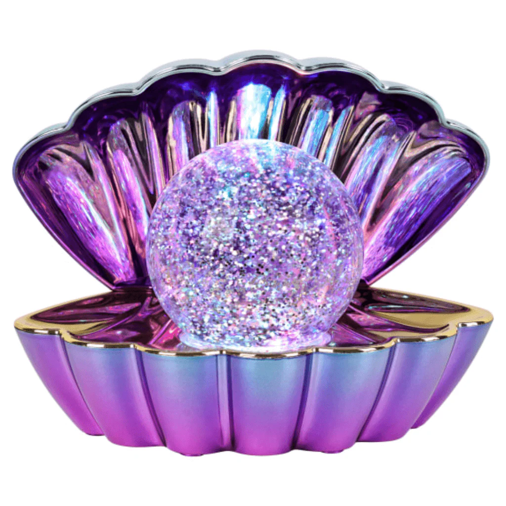 Blue Purple Metallic Colour Changing LED Clam Lamp with Glitter Pearl