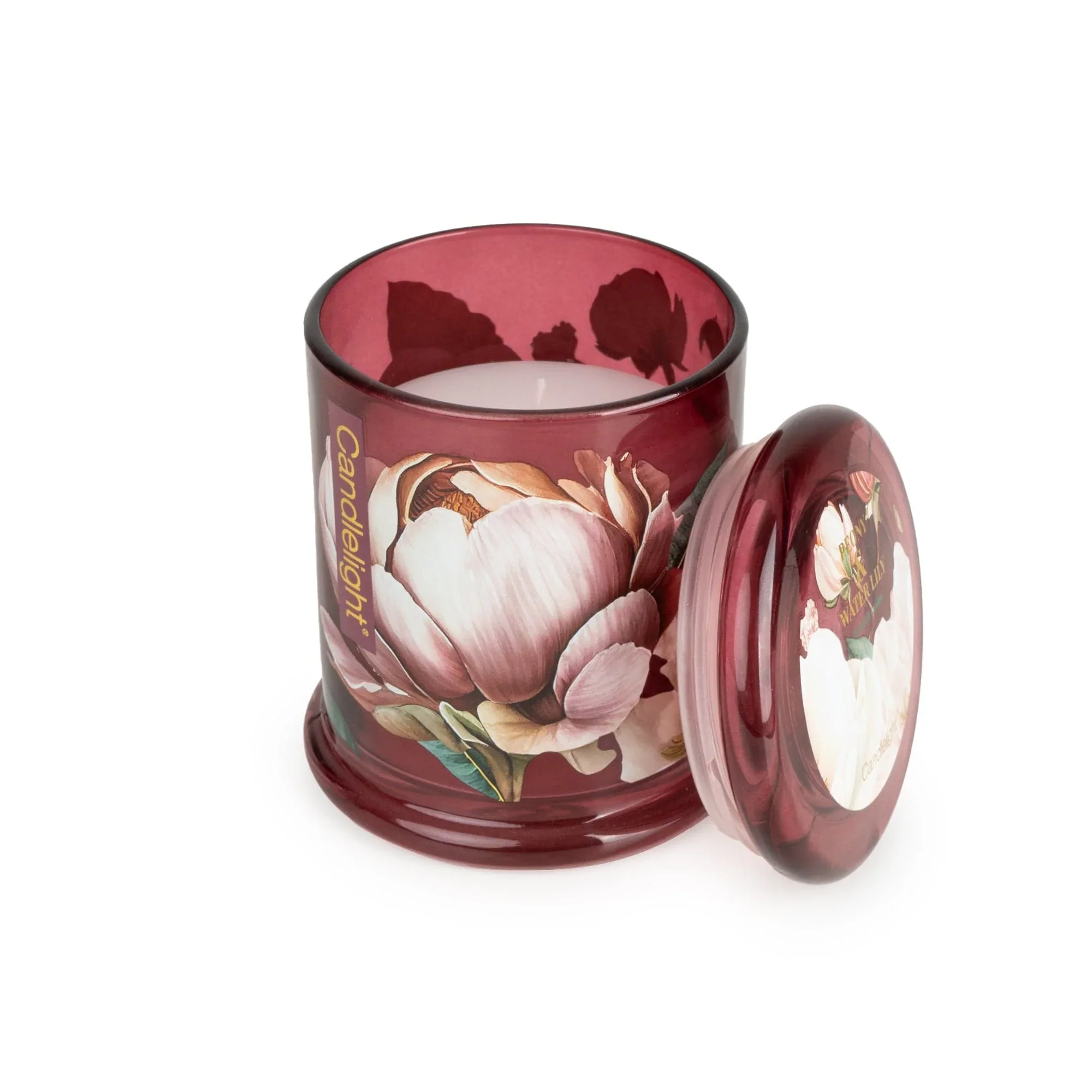 Candlelight Large Glass Lidded Jar Candle – Peony & Water Lily - Image 3