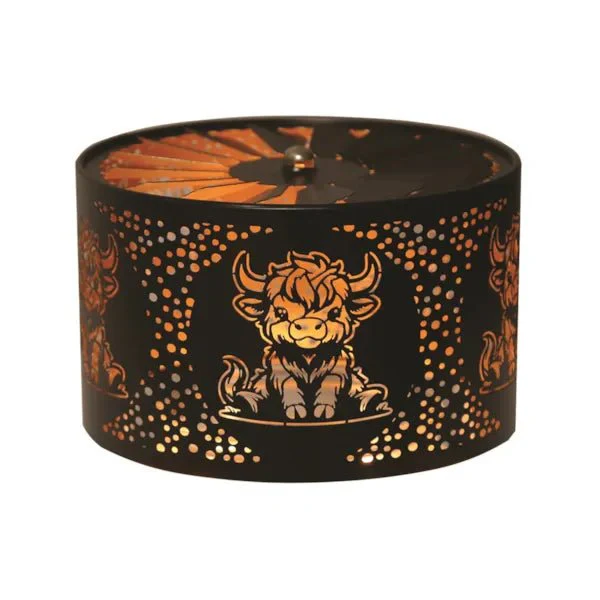 Highland Cow Spinning Carousel Candle Shade – Black
