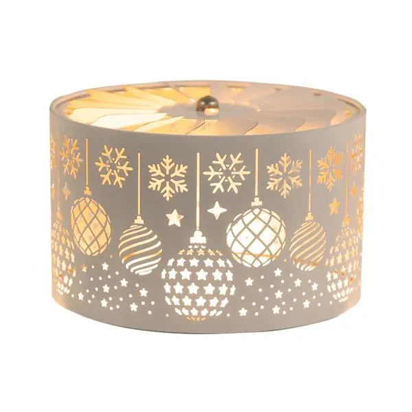 Christmas Baubles Spinning Carousel Candle Shade β White & Gold