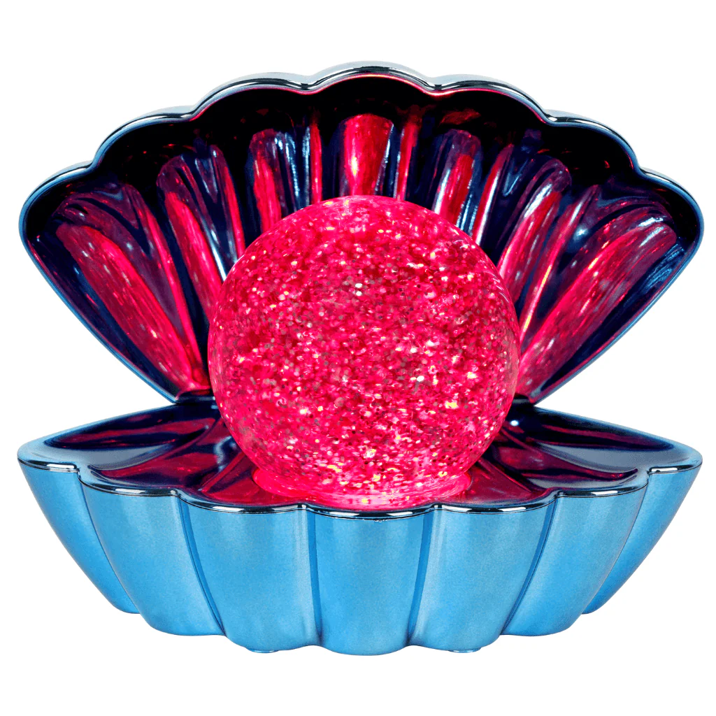 Blue Metallic Colour Changing LED Clam Lamp with Glitter Pearl