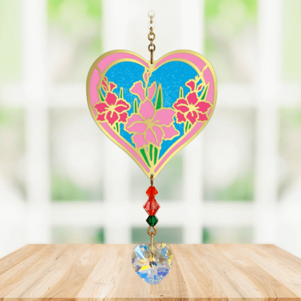 Gladioli Heart Crystal Suncatcher β Fabulous Florals - Image 2