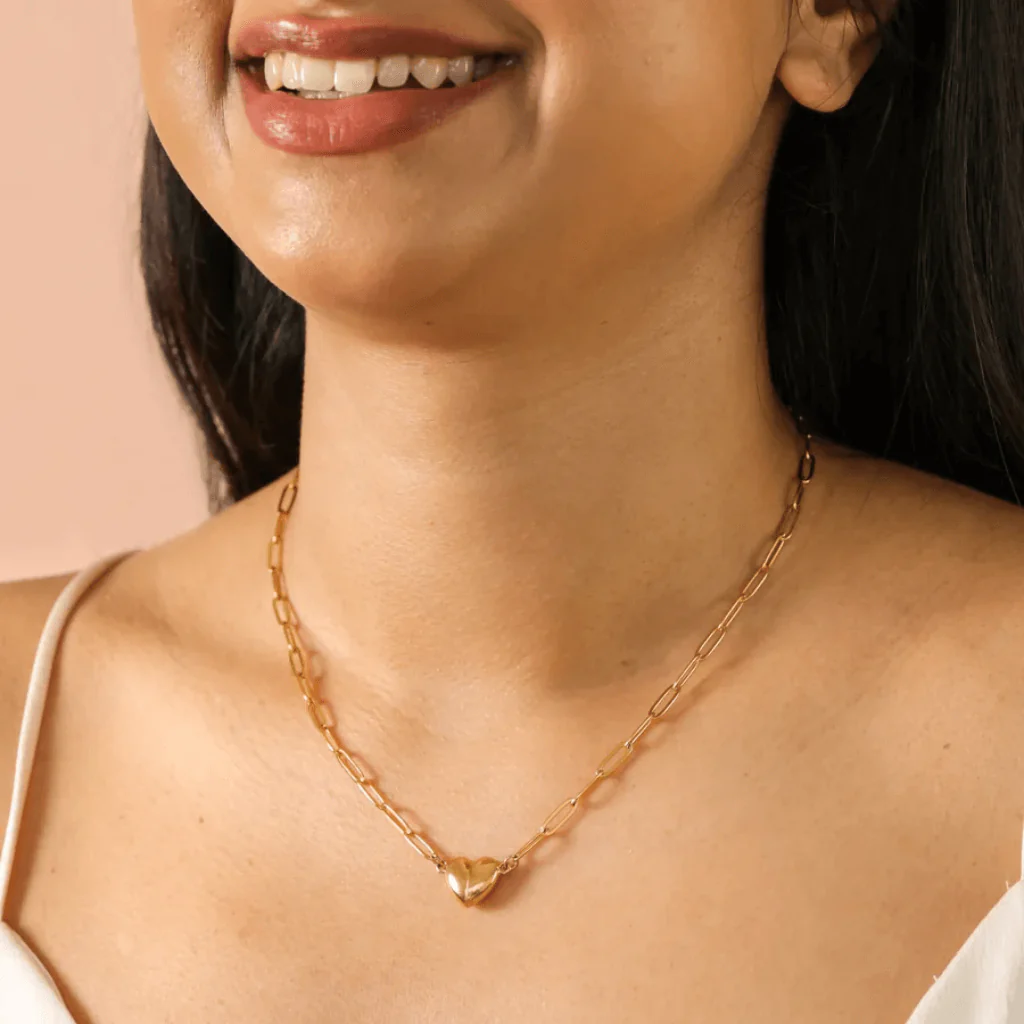 Gold Stainless Steel Magnetic Heart Pendant Necklace