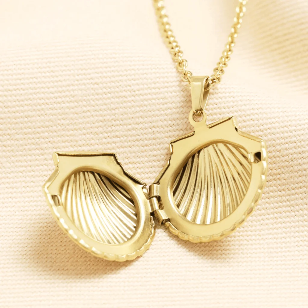 Gold Stainless Steel Shell Locket Necklace - Image 2