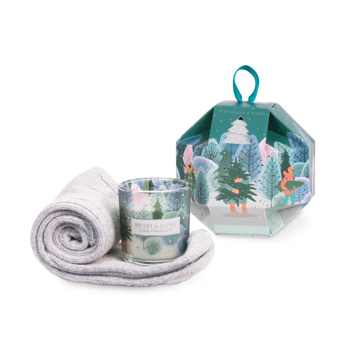 Heart & Home Candle & Socks Gift Set – Christmas Tree