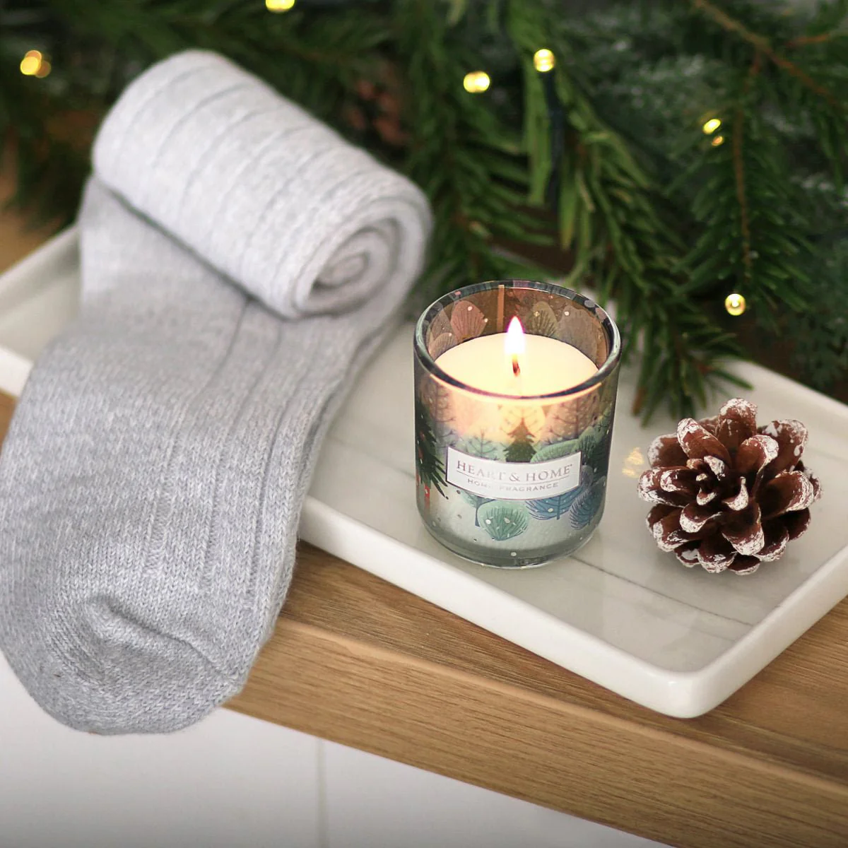 Heart & Home Candle & Socks Gift Set – Christmas Tree - Image 2