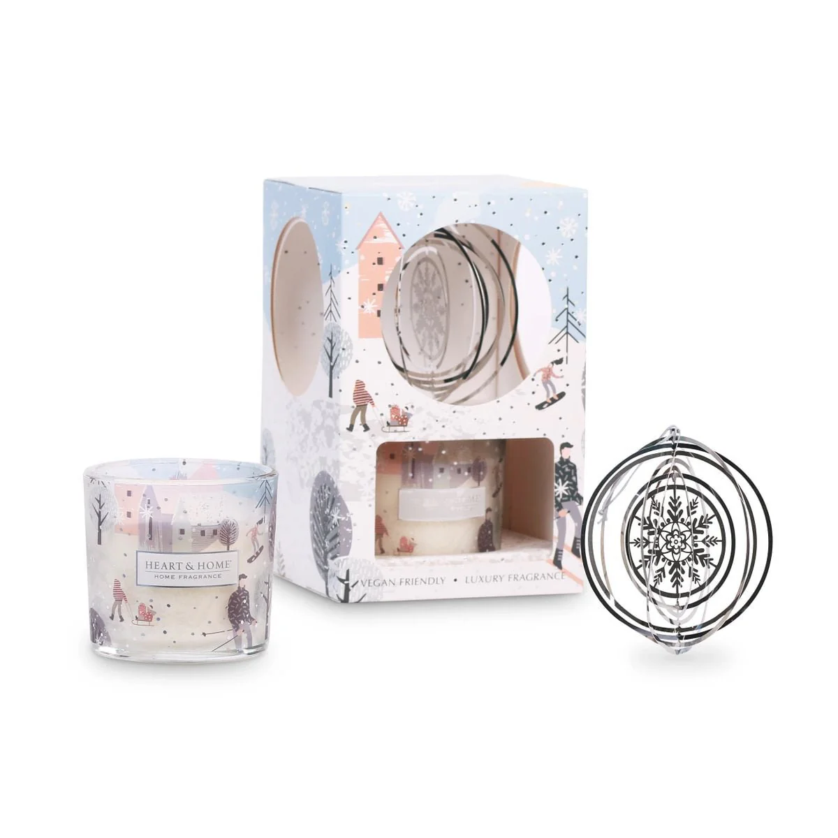 Heart & Home Candle & Tree Decoration Gift Set β Snowflake Sparkle