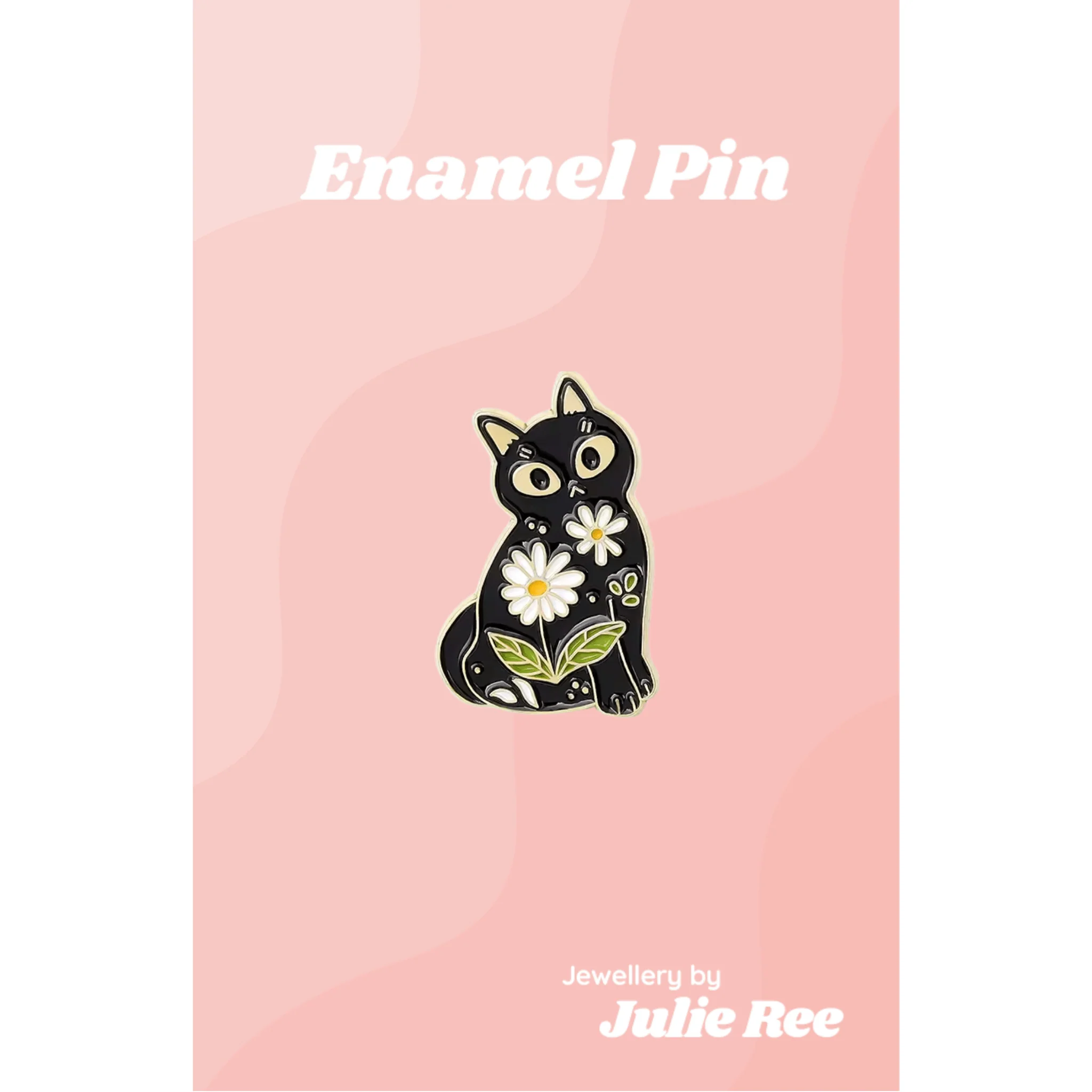 Julie Ree Enamel Pin - Black Floral Cat