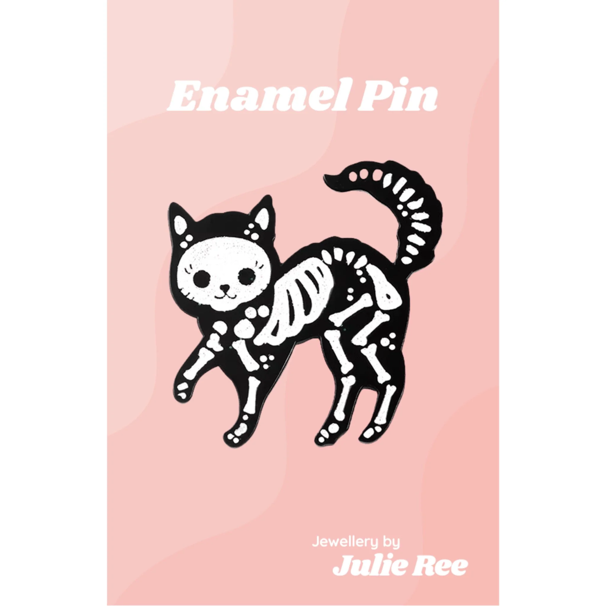 Julie Ree Enamel Pin - Cat Skeleton