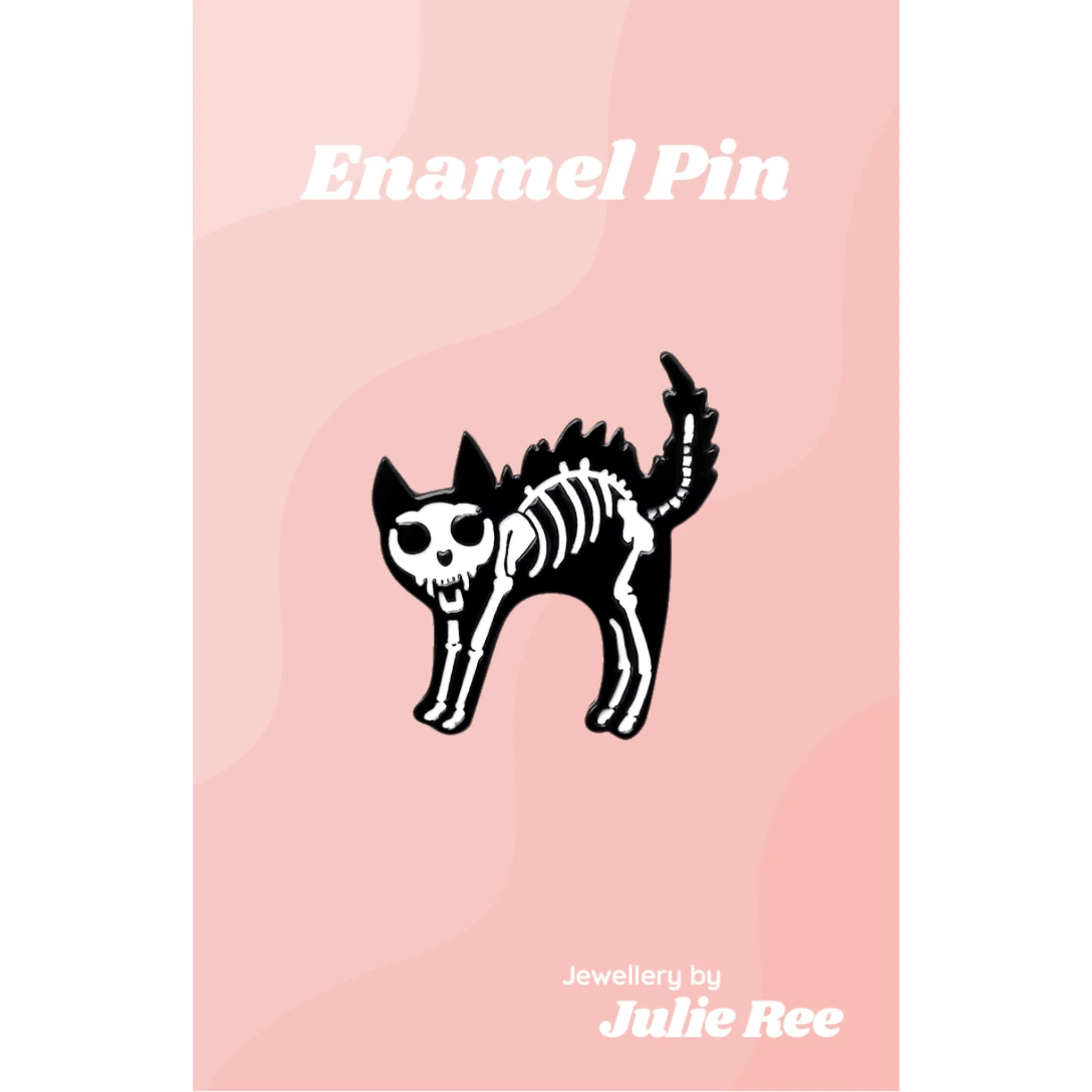 Julie Ree Enamel Pin - Scared Skeleton Cat