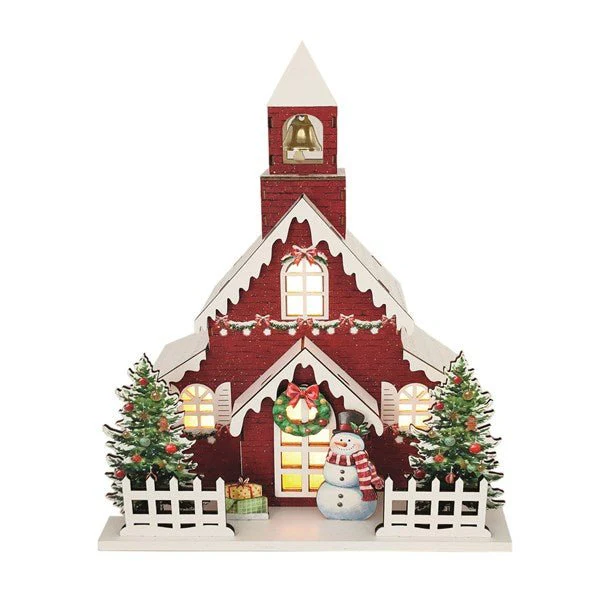 LED Christmas Church β Red Wooden Light-Up