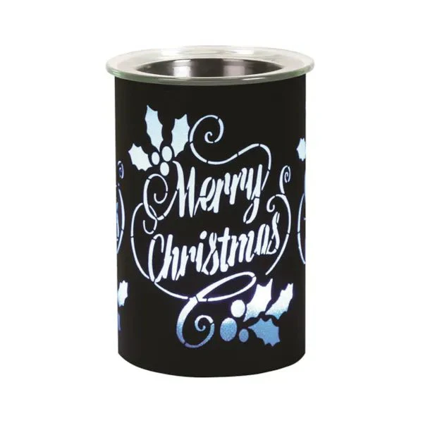 LED Colour-Cycle Wax Melt Burner – Black Merry Christmas 12cm