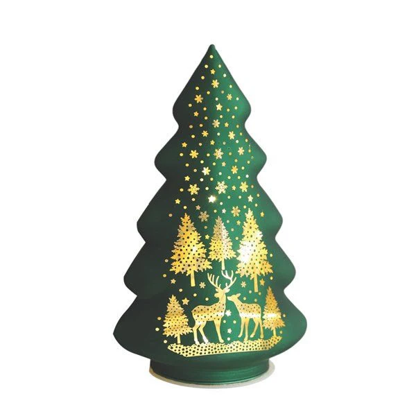 LED Green Glass Tree 19cm – Light-Up Christmas Décor