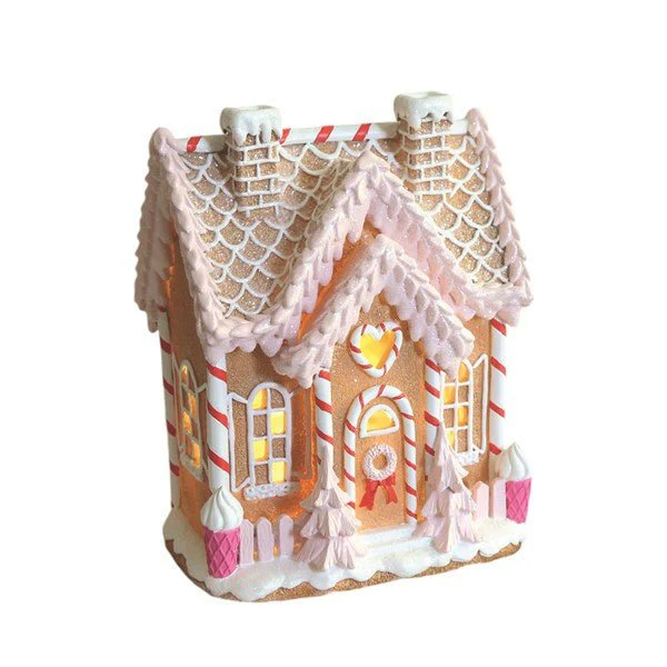 LED Pink Gingerbread House 25cm β Light-Up Christmas Decoration
