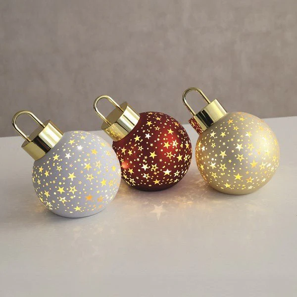 LED Red Bauble Christmas Decoration – Star Design 12cm - Image 2
