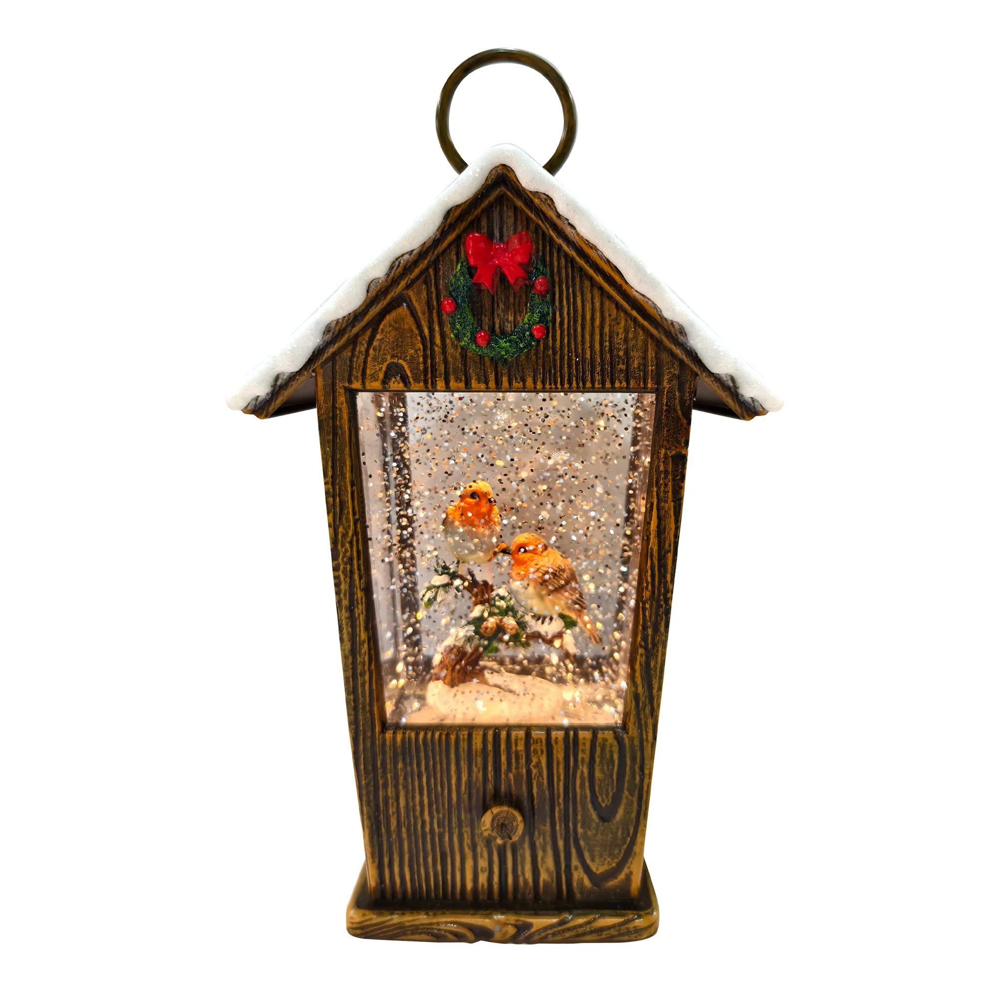 LED Robin House Glitter Spinner – 25.5cm Lantern