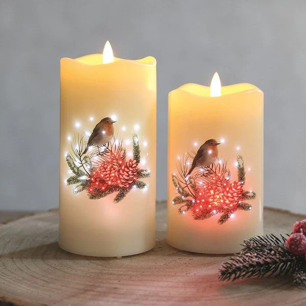 LED Robin Pillar Candle β 7.5 x 12.5cm - Image 2