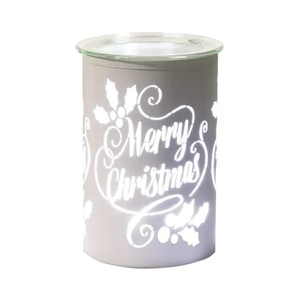 LED Wax Melt Burner – White Merry Christmas 12cm