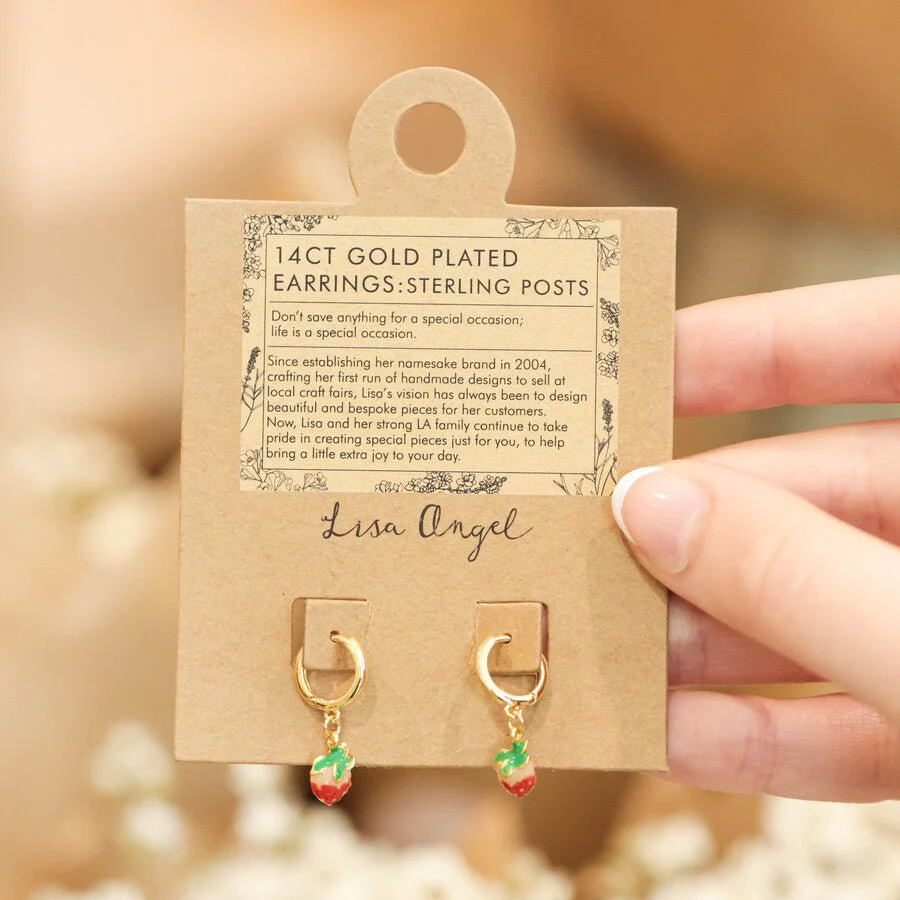 Lisa Angel Enamel Strawberry Huggie Hoop Earrings – Gold - Image 4