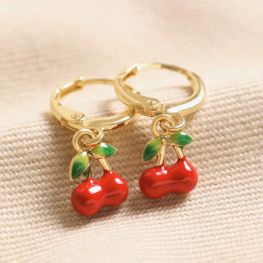 Lisa Angel Red Cherry Huggie Hoop Earrings – Gold