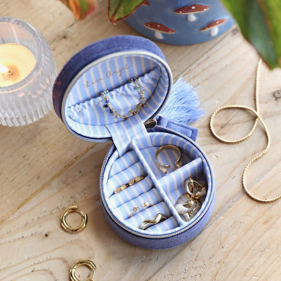 Lisa Angel Moonrise Mini Round Velvet Travel Jewellery Case in Blue - Image 5