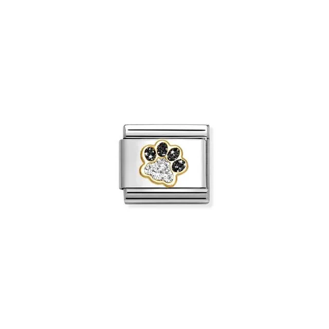 Nomination Composable Link - Glitter Paw Print Black And Silver