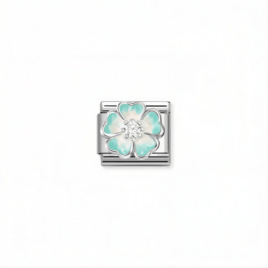Nomination Composable Link - Green Shaded Flower in Silver