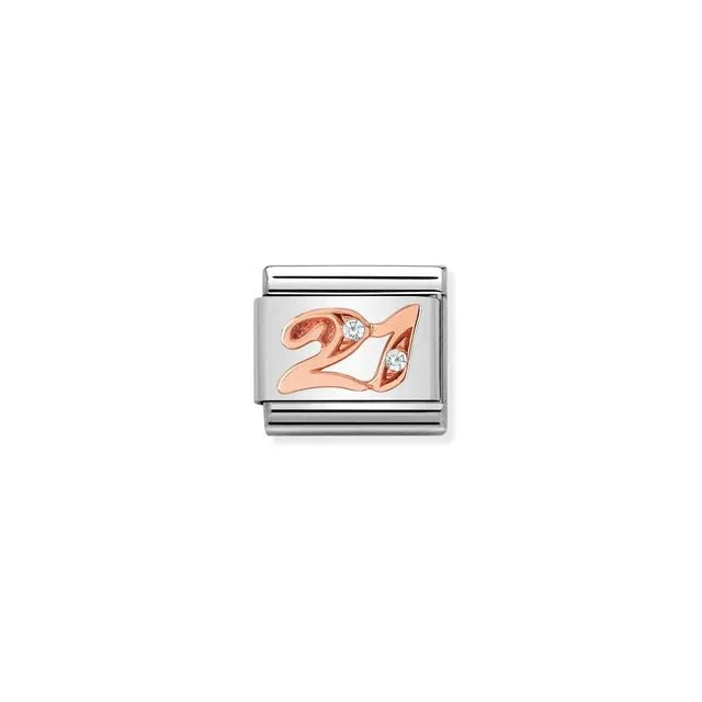 Nomination Composable Link - Number 21 In Rose Gold And Cubic Zirconia
