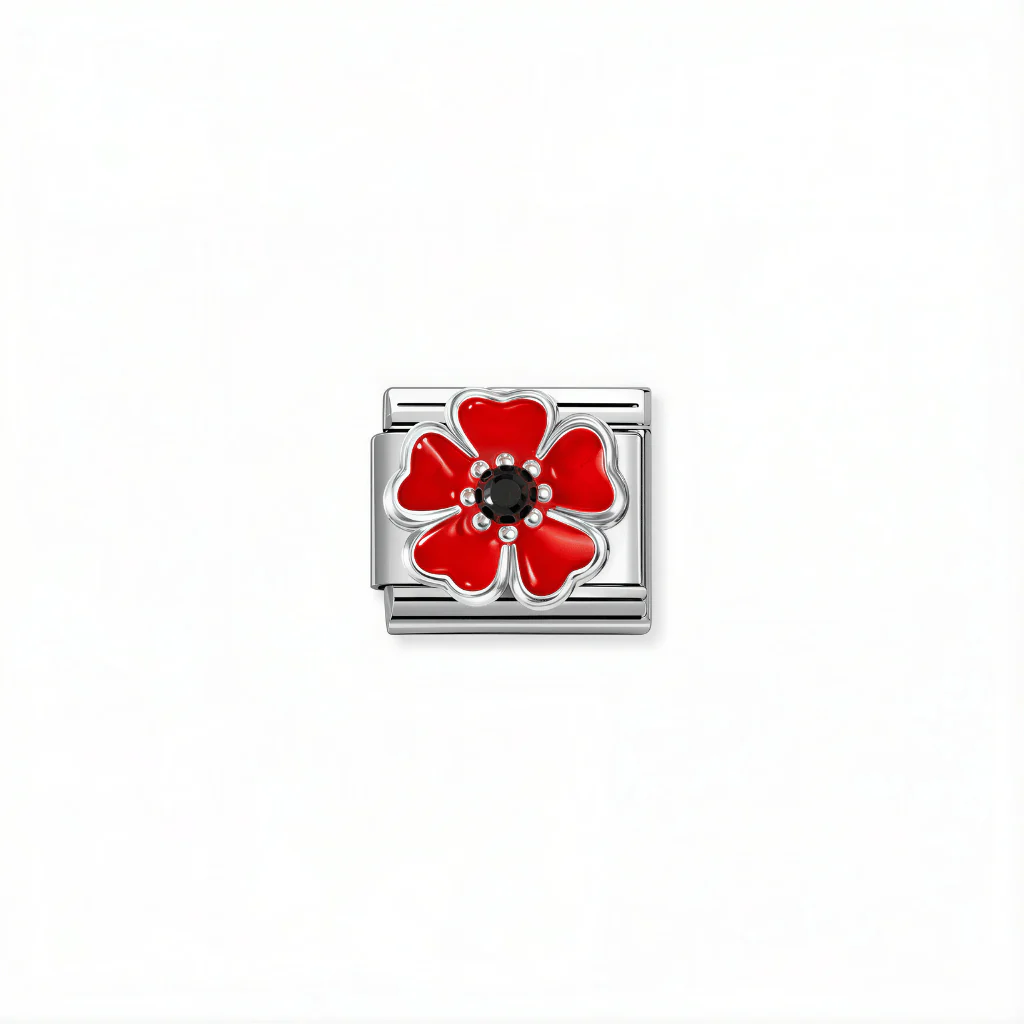 Nomination Composable Link - Red & Black Flower in Silver
