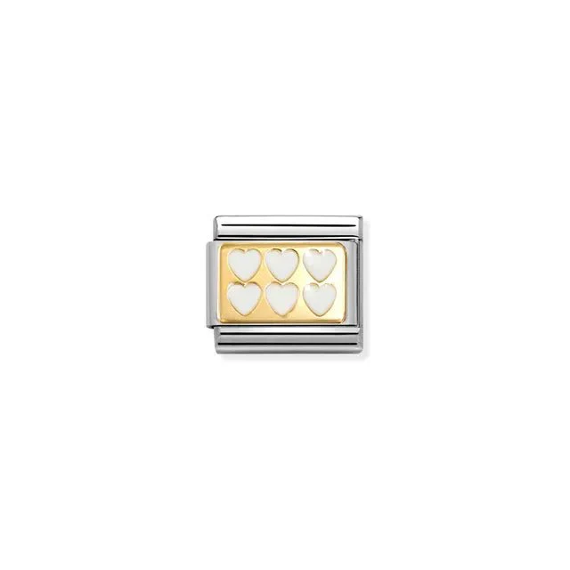Nomination Composable Link - White Hearts On Gold