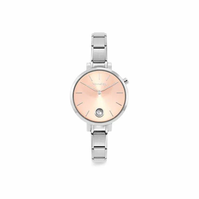 Paris Round Watch - Pink And Cubic Zirconia