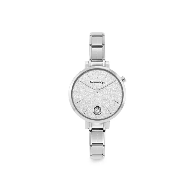 Paris Round Watch -  Silver Glitter And Cubic Zirconia