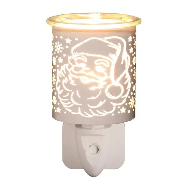 Plug-In Wax Melt Burner – White & Gold Santa Silhouette 13cm