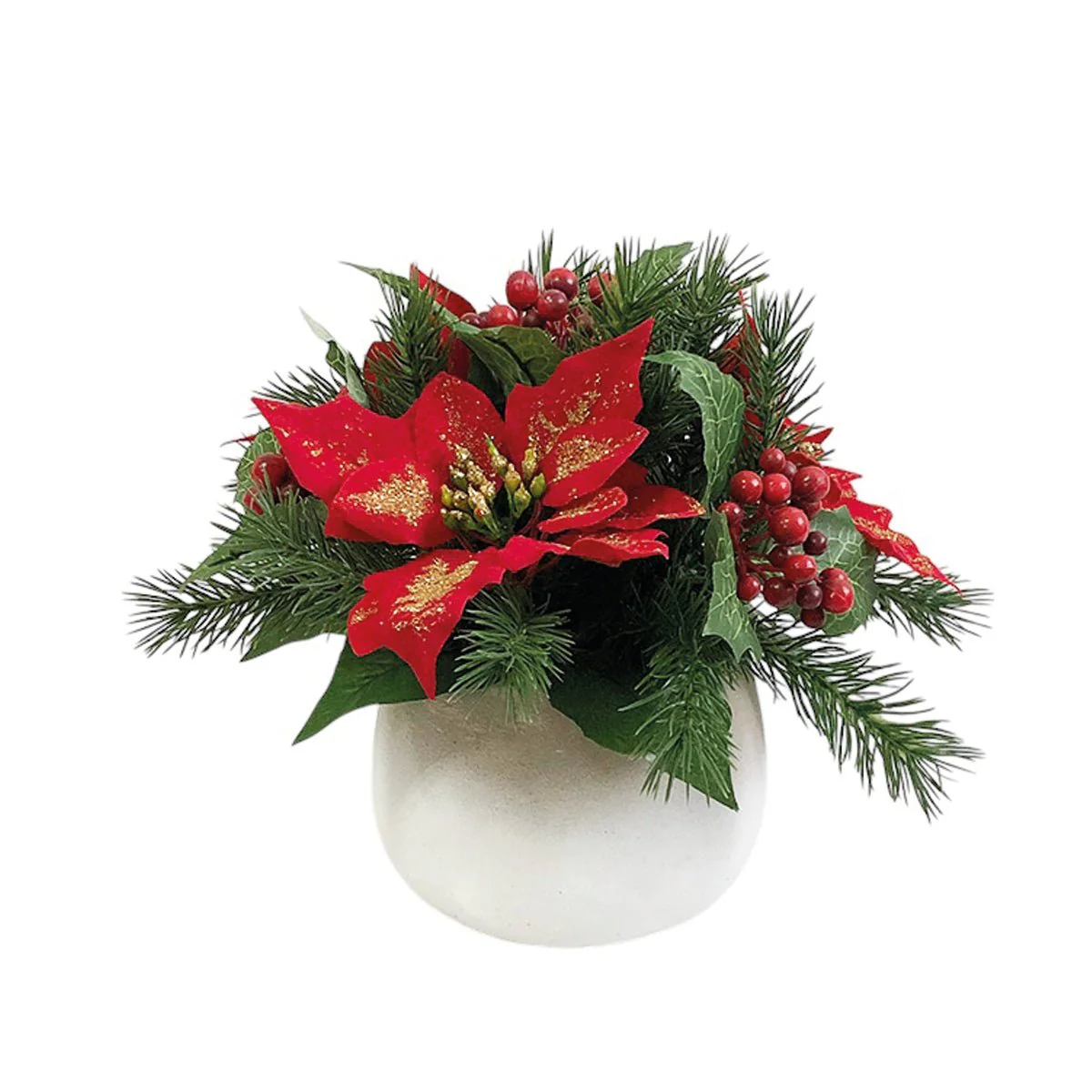 Poinsettia & Berries Floral Pot – 22cm Christmas Arrangement