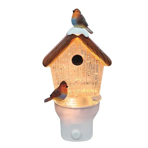 Robin Birdhouse Plug-In Night Light Spinner