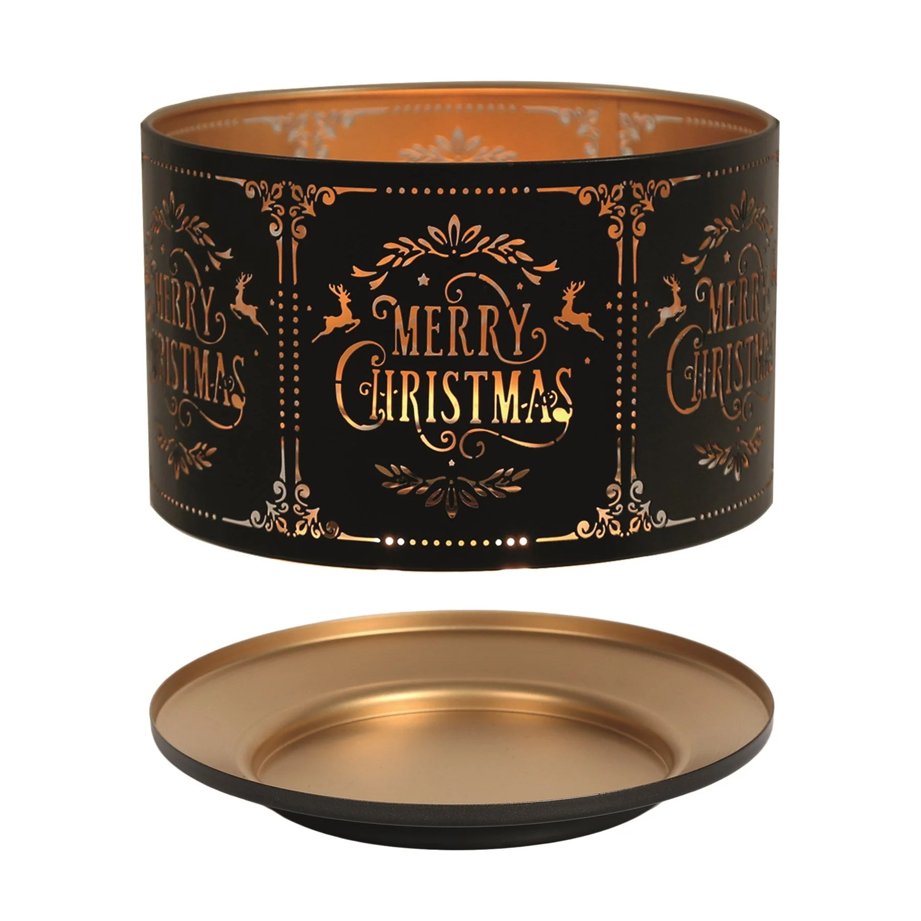 Shade and Tray Metal Silhouette - Black and Gold Merry Christmas