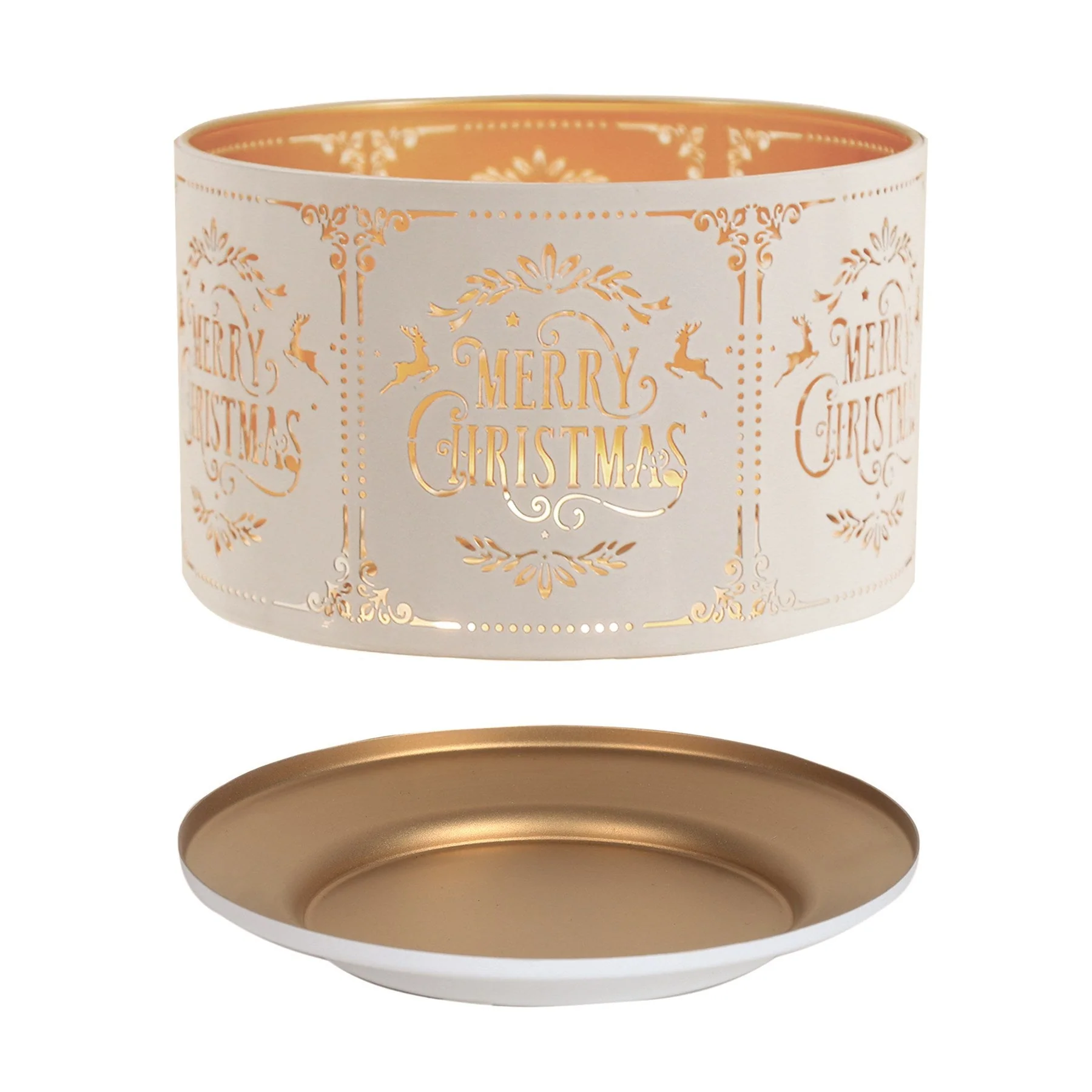 Shade and Tray Metal Silhouette - White and Gold Merry Christmas