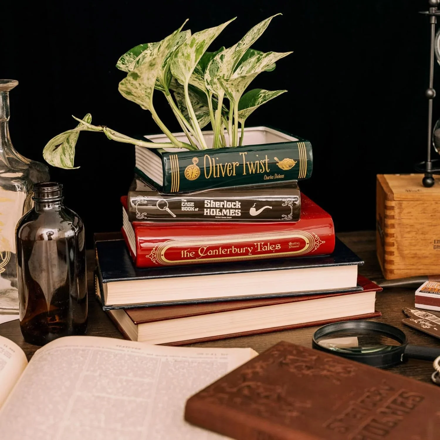 Stacked Classic Books Ceramic Planter – Cozy Classics - Image 5