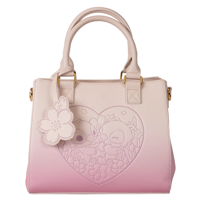 Loungefly Stitch & Angel Cherry Blossom Heart Crossbody Bag