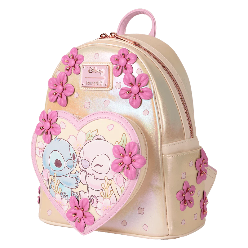 Loungefly Stitch & Angel Cherry Blossom Heart Mini Backpack - Image 2
