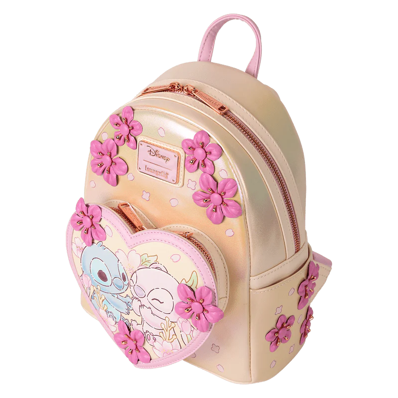 Loungefly Stitch & Angel Cherry Blossom Heart Mini Backpack - Image 3