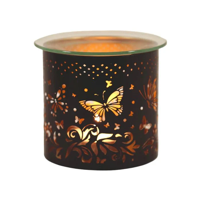 Butterfly Cutout Wax Melt Burner – Black & Gold Floral Design