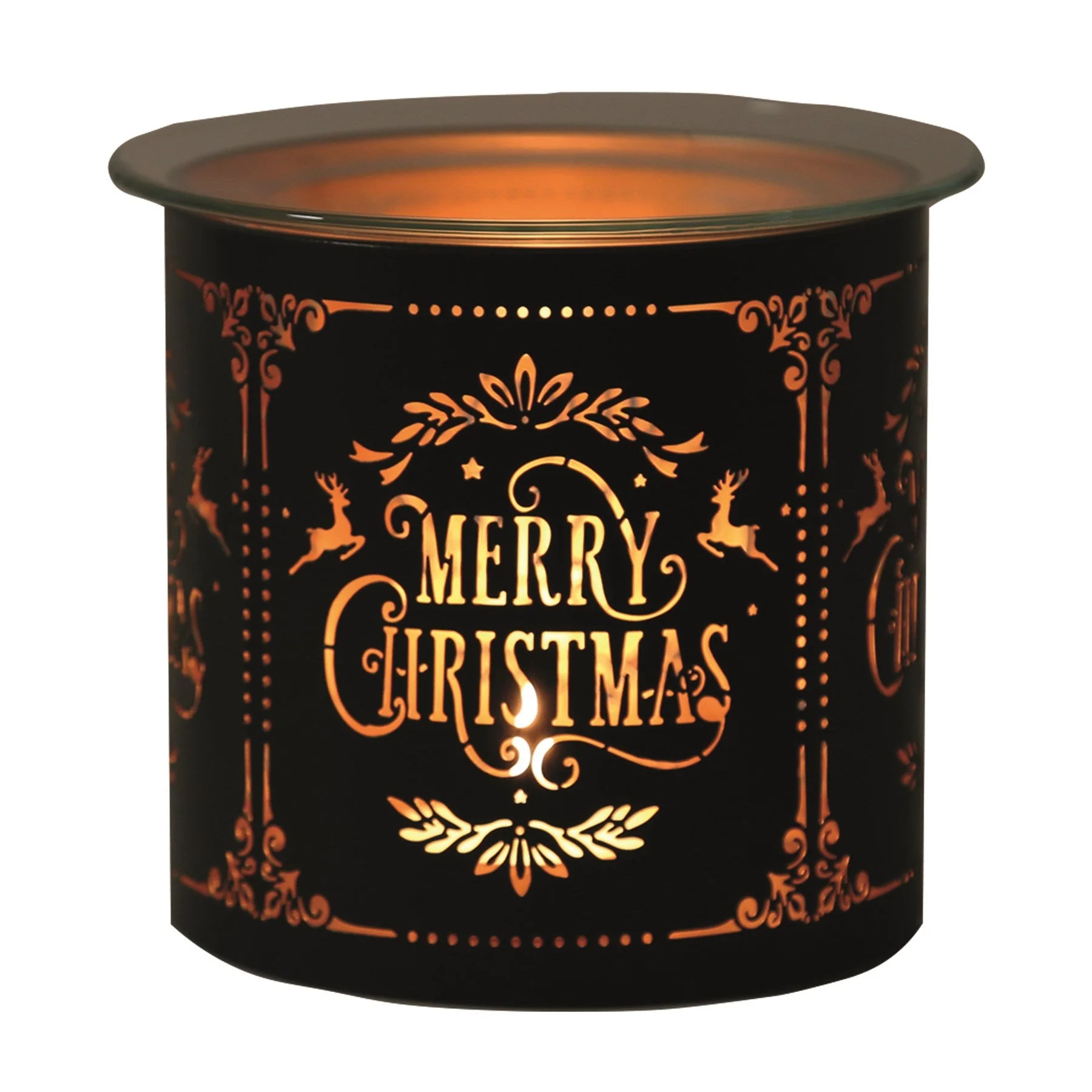 Tealight Wax Melter and Candle Holder - Black & Gold Silhouette Merry Christmas