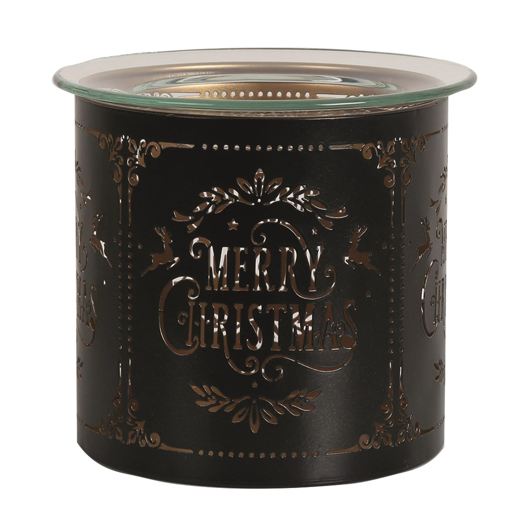 Tealight Wax Melter and Candle Holder - Black & Gold Silhouette Merry Christmas - Image 4