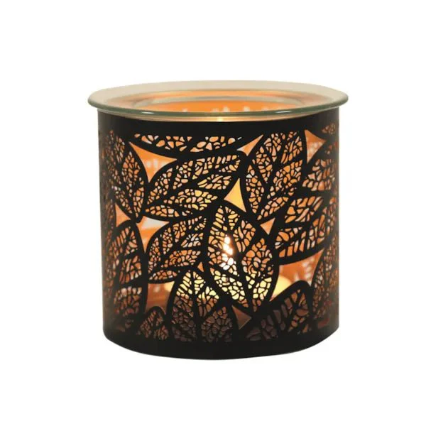 Black Leaf Cut-Out Wax Melt Burner with Glass Dish