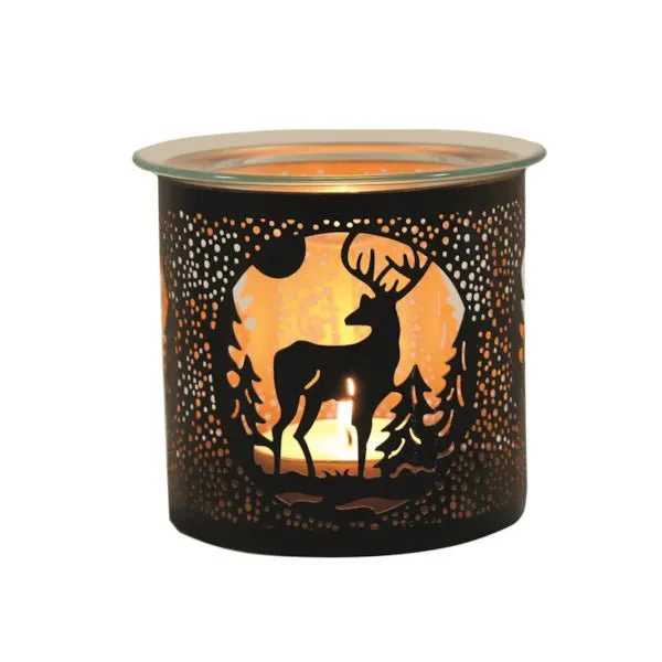 Black Reindeer Scene Wax Melt Burner – Winter Woodland Glow